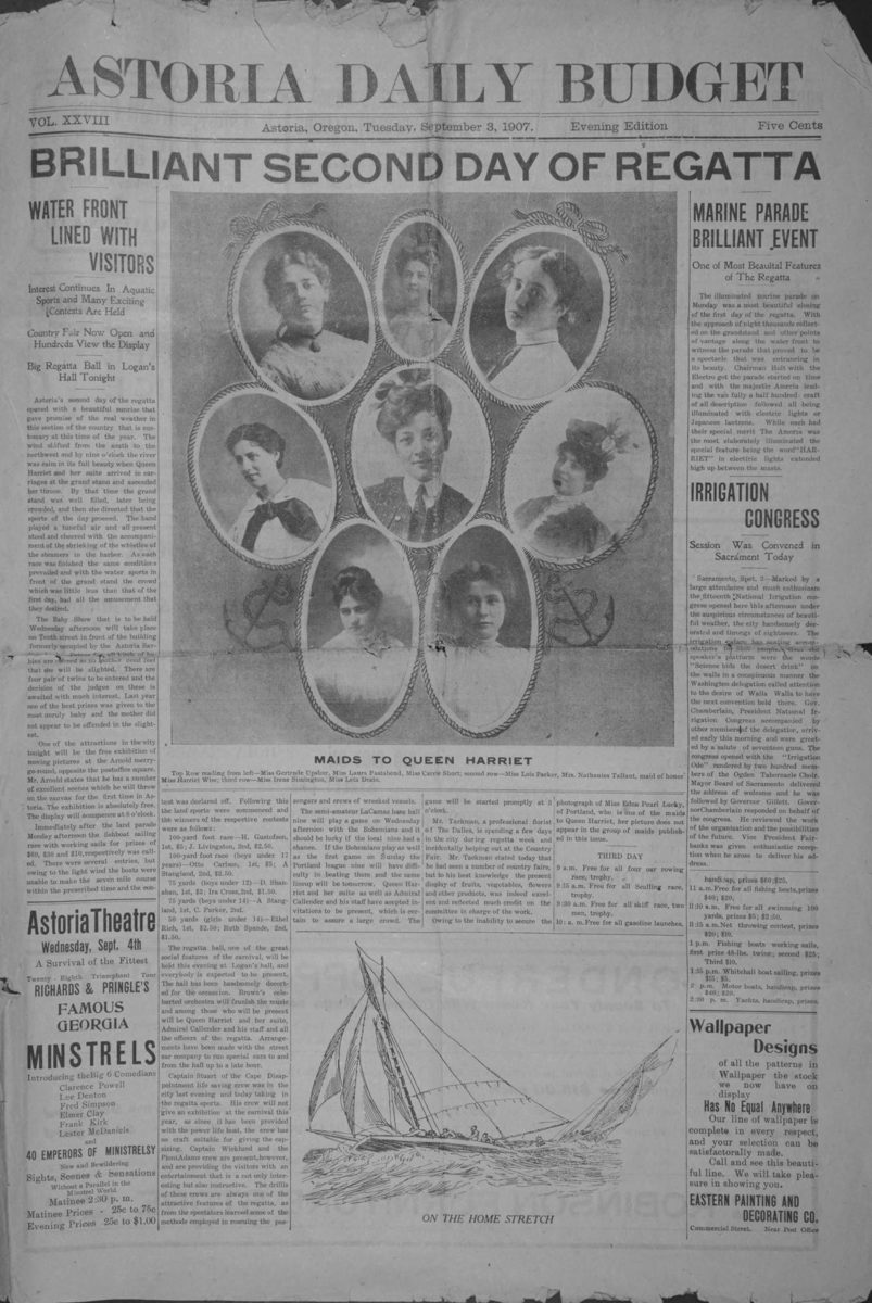 September 3, 1907; Astoria Daily Budget: "Brilliant Second Day of Regatta"
