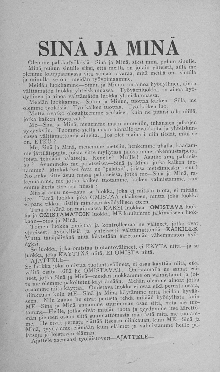Sina Ja Mina (You and Me) : I.W.W. pamphlet