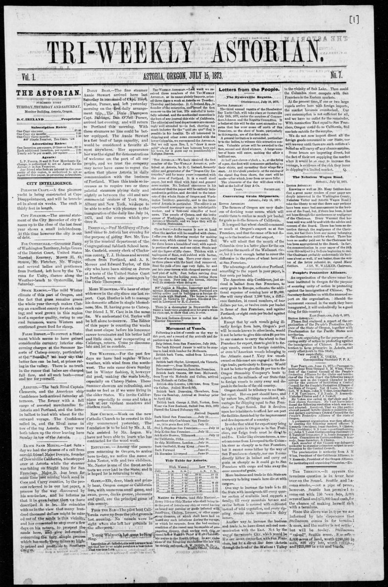 Tri-weekly Astorian, 15 de julio de 1873