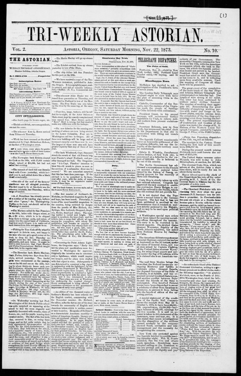 Tri-weekly Astorian, 22 de noviembre de 1873